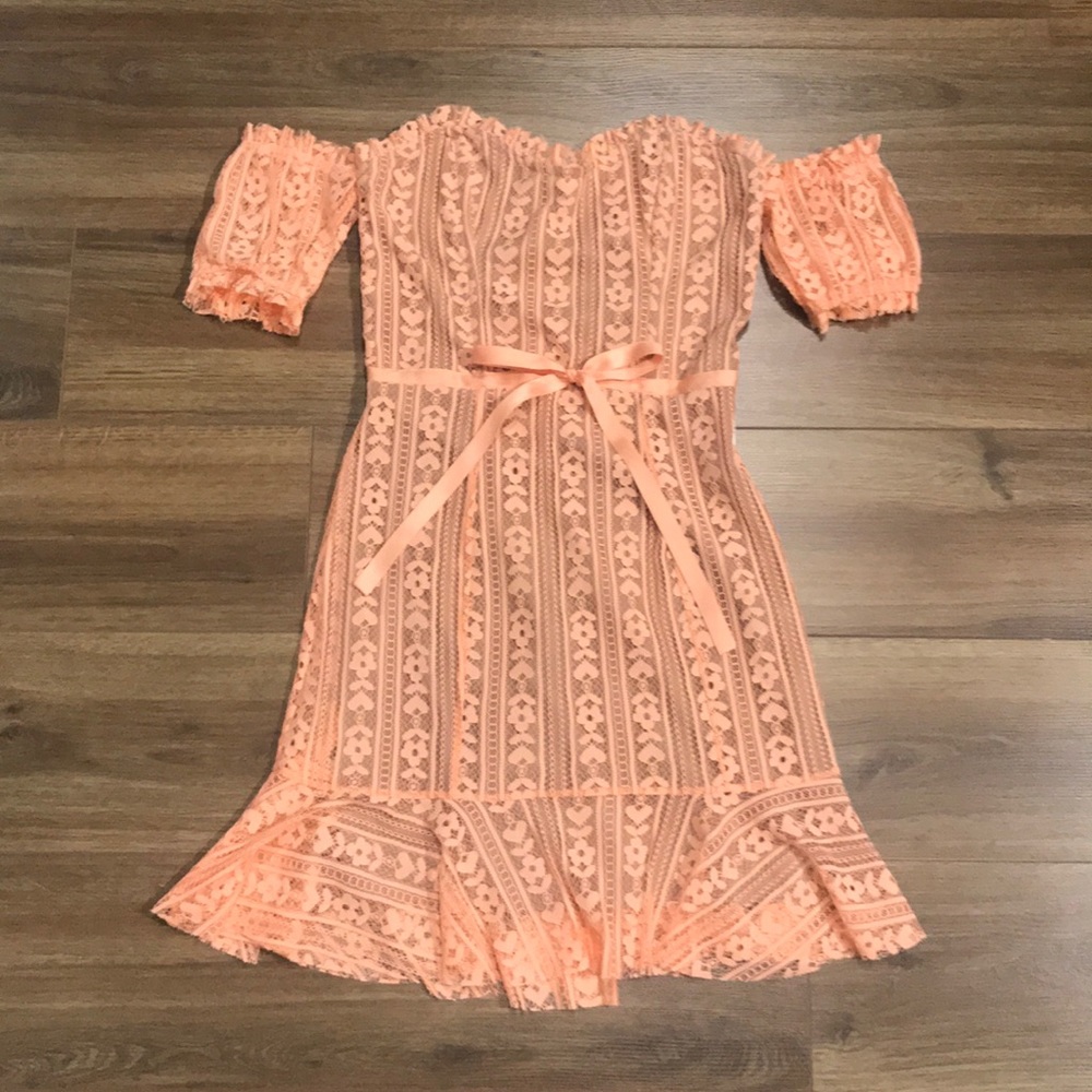 For Love and Lemons Peach Pink Lace Dakota Dress